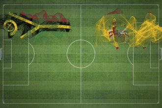 Vanuatu vs Spain Soccer Match, national colors, national flags, soccer field, football game,
