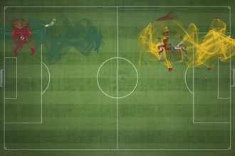Turkmenistan vs Spain Soccer Match, national colors, national flags, soccer field, football game,