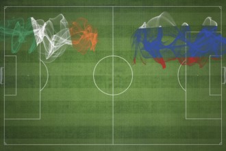 Ireland vs Russia Soccer Match, national colors, national flags, soccer field, football game,