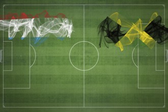 Luxembourg vs Jamaica Soccer Match, national colors, national flags, soccer field, football game,