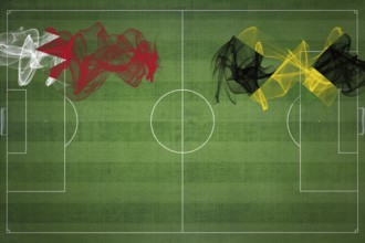 Bahrain vs Jamaica Soccer Match, national colors, national flags, soccer field, football game,