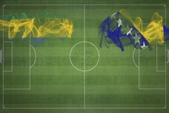 Gabon vs Bosnia and Herzegovina Soccer Match, national colors, national flags, soccer field,