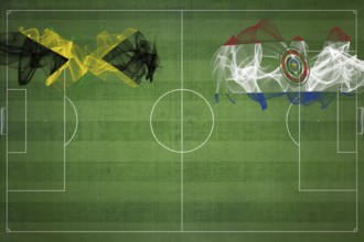 Jamaica vs Paraguay Soccer Match, national colors, national flags, soccer field, football game,