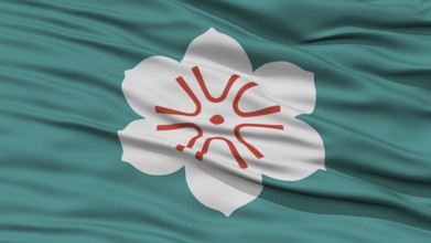 Closeup Saga Japan Prefecture Flag, Waving in the Wind, High Resolution