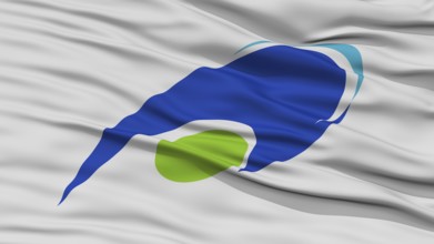 Closeup of Tsu Mie Flag, Capital of Japan Prefecture, Waving in the Wind, High Resolution