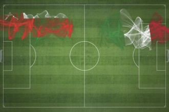 Oman vs Italy Soccer Match, national colors, national flags, soccer field, football game,