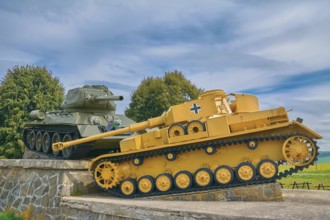 Soviet Tank beats German one on the Battlefield of World War II Kapisova, Slovakia