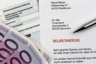 Symbolic photo for a voluntary disclosure for tax evasion at the tax office in Germany Austria