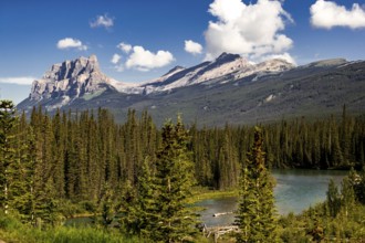 The Canadian Rocky Mountains along the stretch of the Trans Canada Highway in Alberta, Canada,
