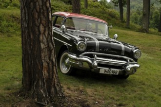 American classic car, Pontiac, black with red roof, Halden, Norway