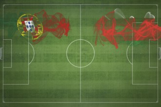 Portugal vs Oman Soccer Match, national colors, national flags, soccer field, football game,