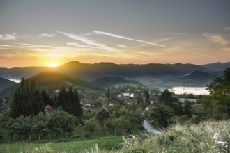 Shoot of sunrise in national park Tara in Serbia, with sun flares, clouds and fog in the shot