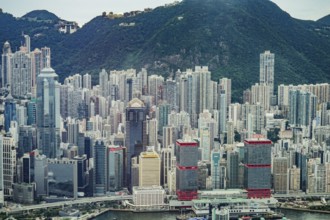 Hong Kong skyline visible from the observatory of Sky100. Shooting Location: Hong Kong Special