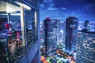 Tokyo night view seen from the observation deck of the Tokyo Metropolitan Government Building.