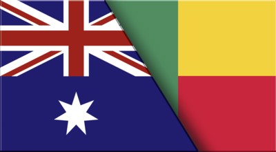 Double Flag of Australia and Benin. Australian and Beninese National flags. 3D illustration.