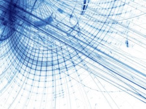 White and blue technology background - curves, grid and straight lines. Abstract computer-generated
