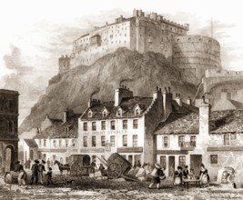 Edinburgh castle, Scotland, 19th century, from Modern Athens by Th. H. Shepherd
