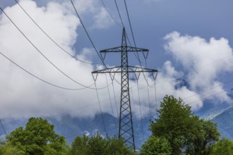 Electricity pylon and high-voltage line, St. Peter Freienstein, Styria, Austria