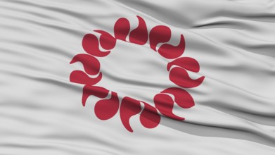 Closeup Saitama Japan Prefecture Flag, Waving in the Wind, High Resolution