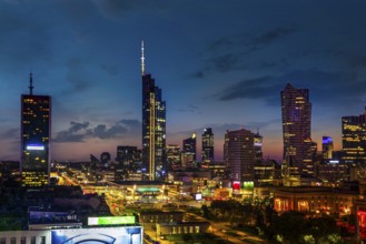 Center of Warsaw, capital of Poland, at night