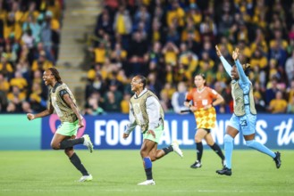 BRISBANE, AUSTRALIA, JULY 27: Nigeria team celebrate beating Australia at the FIFA Women's World