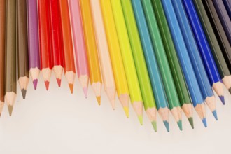 Color pencils of various color on a white background