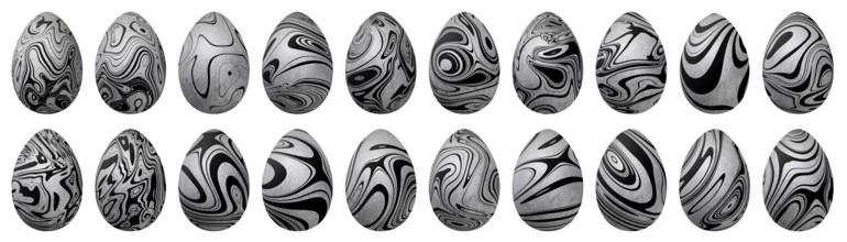 Silver Easter Eggs Set, Silver trendy style eggs Set, Clipping path