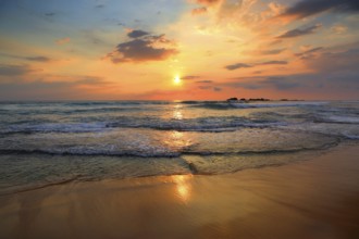 Beautiful landscape with tropical sea sunset on the beach