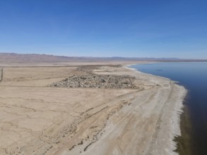 Aerial view of Bombay Beach and the Southern California Salton Sea landscape in California, United
