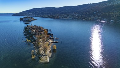 Aerial view of the Borromee islands on Lake Maggiore
