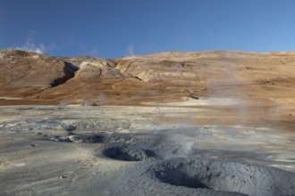 Mud pools in the Hverir geothermal area, Iceland