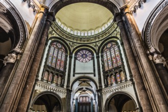 Schaerbeek, Brussels/ Belgium, 08 14 2018: Arches and decorated walls of the Saint Mary Royal