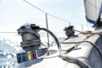 Winch on the deck of a sailing yacht