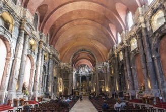 Lisbon, Portugal, 12 28 2018: Symmetrical interior design of the Roman Catholic Baroque church of