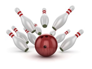Bowling Ball Crashing Into the Pins, This is a computer generated and 3d rendered picture
