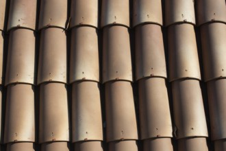 Tiles on old castle roof, architecture background. Brown roof tiles