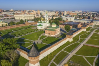 Aerial view of Tula Kremlin and Epiphany Cathedral, city downtow