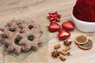Gingerbread for Christmas with decorations. Christmas decorations with gingerbread