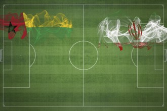 Guinea Bissau vs Iran Soccer Match, national colors, national flags, soccer field, football game,