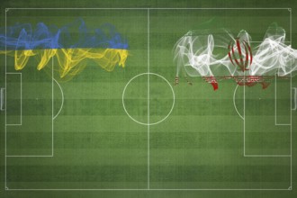 Ukraine vs Iran Soccer Match, national colors, national flags, soccer field, football game,
