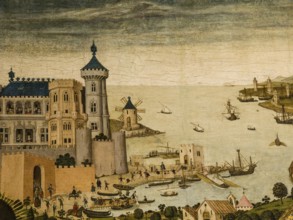 Port of Palma, detail. Saint George and the dragon. (1468-1470) Pere Niçard. Oil and tempera on
