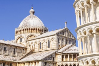 Leaning Tower (Torre Pendente) and the Cathedral (Duomo) with the Greek Cross on its dome and the