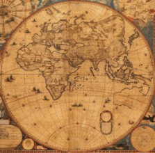Genova, Italy, 8 August 2023: Spinola Palace. Authentic antique map shows the world known to