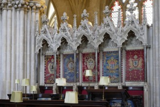 Interior view, choir stalls, Wells Cathedral, Wells, England, Great Britain