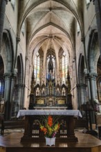 Combourg, France, July 27, 2018: The altar of Notre-Dame church of Combourg