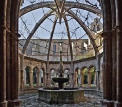 Valmagne near Montpellier, abbey, cloister, well house with reconstructed vault ribs, behind it