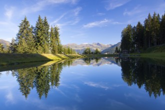 The lake on the top above alpine village of Alpbach and the Alpbachtal (Alpbach valley), Austria