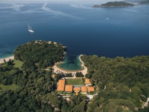 Budva, Montenegro - 10 june 2019: Hotel spa Aman Resorts Sveti Stefan. A luxury hotel on the