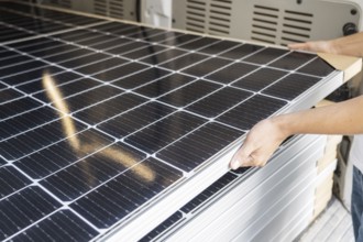 Solar panels inside a van, Llucmajor, Majorca, Balearic Islands, Spain