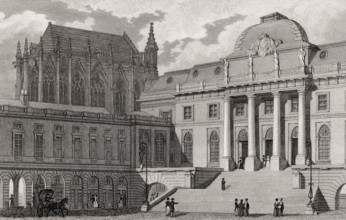 The Palais de Justice, Paris, antique steel engraved print, 1831